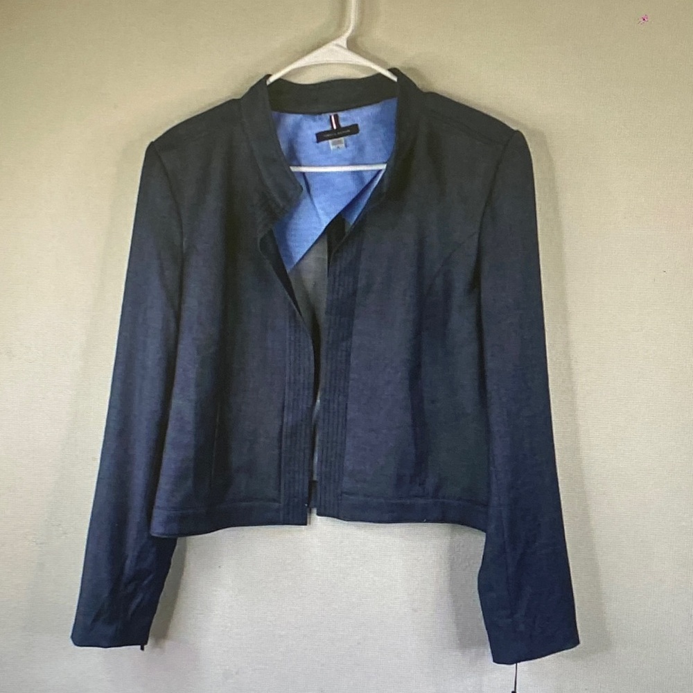 Tommy Hilfiger Navy Cropped Open-Front Blazer